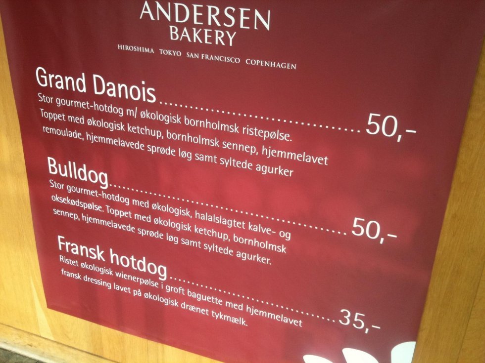 Andersen Hotdog - menukort - Københavns bedste hotdogs