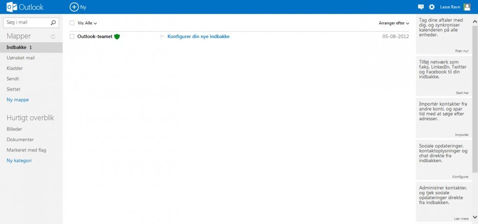 Startskærmen for Outlook - Outlook har fået en overhaling