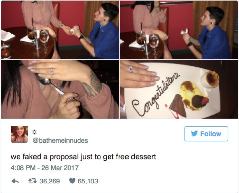 Vennepar faker date og frieri på fancy restaurant for at få gratis dessert 