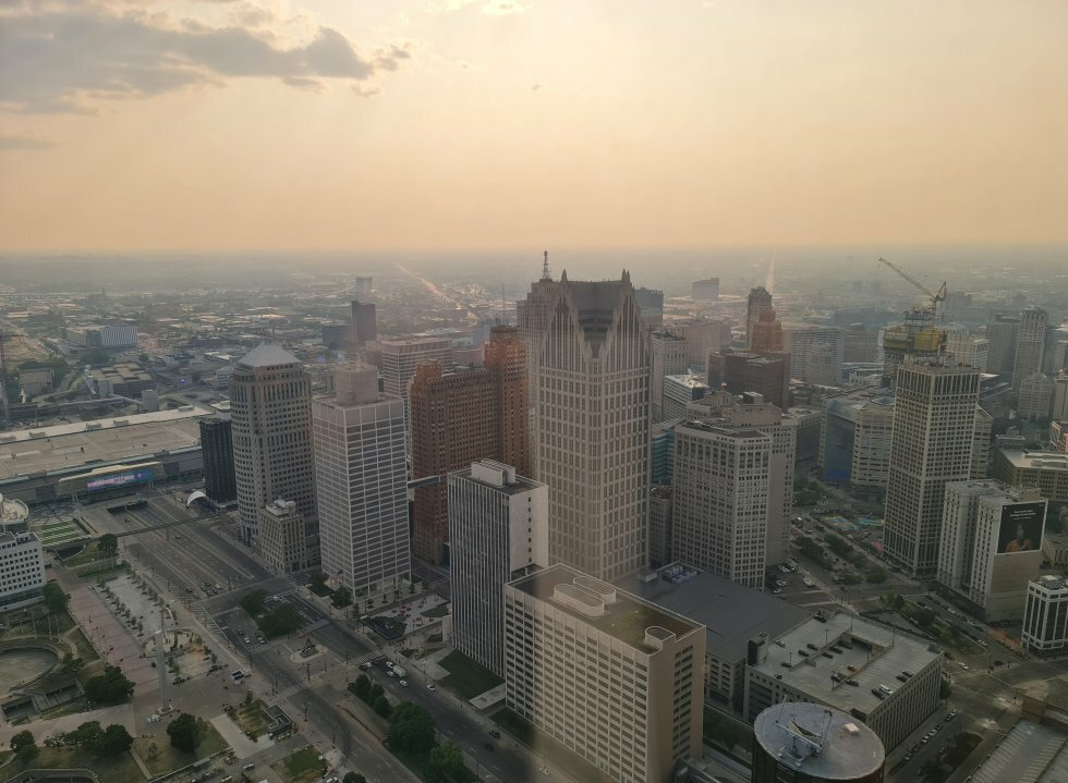Udsigten fra 71. etage på Rennaissance Center. - Rejse-reportage: 2-dages førstehåndsindtryk af Detroit - en by i rivende udvikling