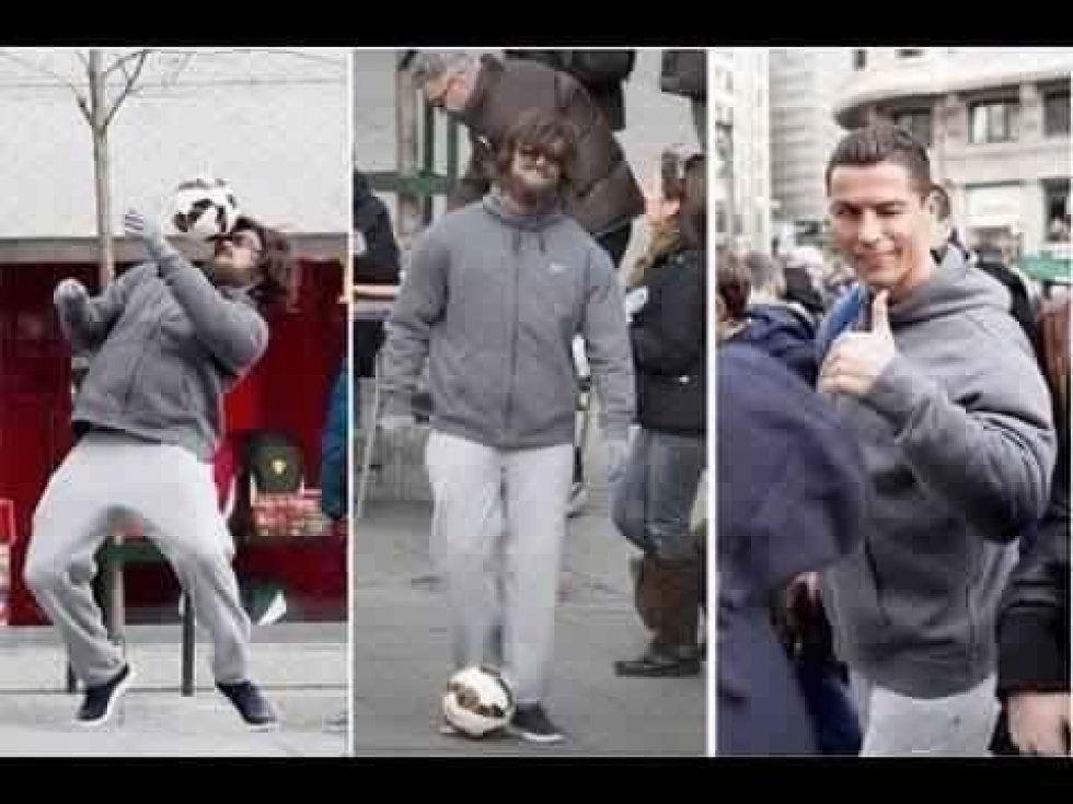 Cristiano Ronaldo laver gadetricks i et fatsuit