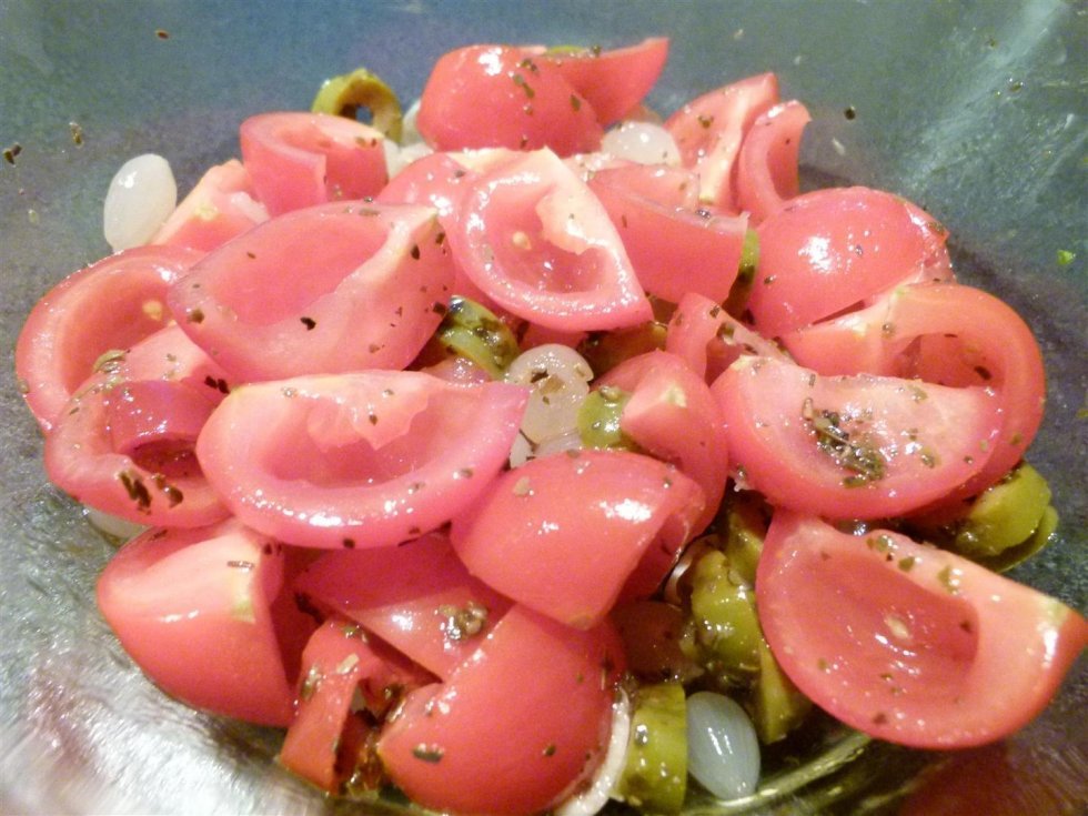 Tomaterne inden de kommer i ovnen - Marineret Flankesteak Sous Vide