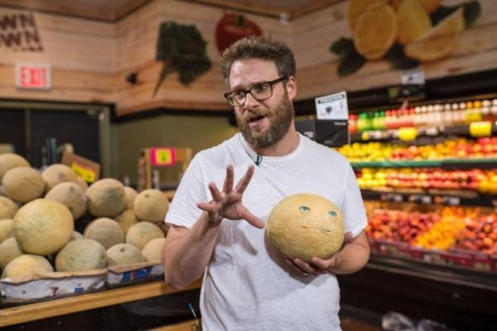 Seth Rogen troller et supermarked med talende mad