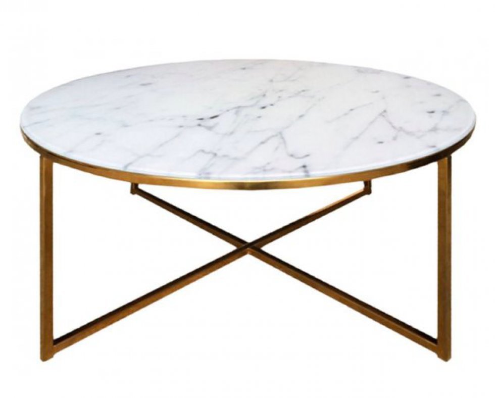 Billede: Almaz sofabord Ø80 cm, med marmorprint og stel i gylden chrome, 1.590,00 kr.  - Fem måder at opgradere din stue på 