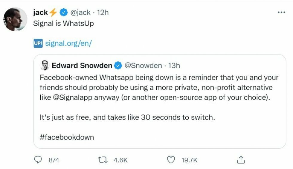 Twitter-CEO Jack Dorsey havde travlt med at pege fingre af Facebooks nedbrud