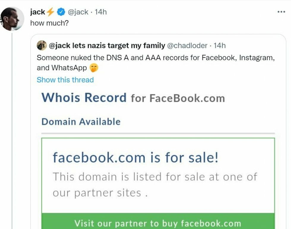 Twitter-CEO Jack Dorsey havde travlt med at pege fingre af Facebooks nedbrud