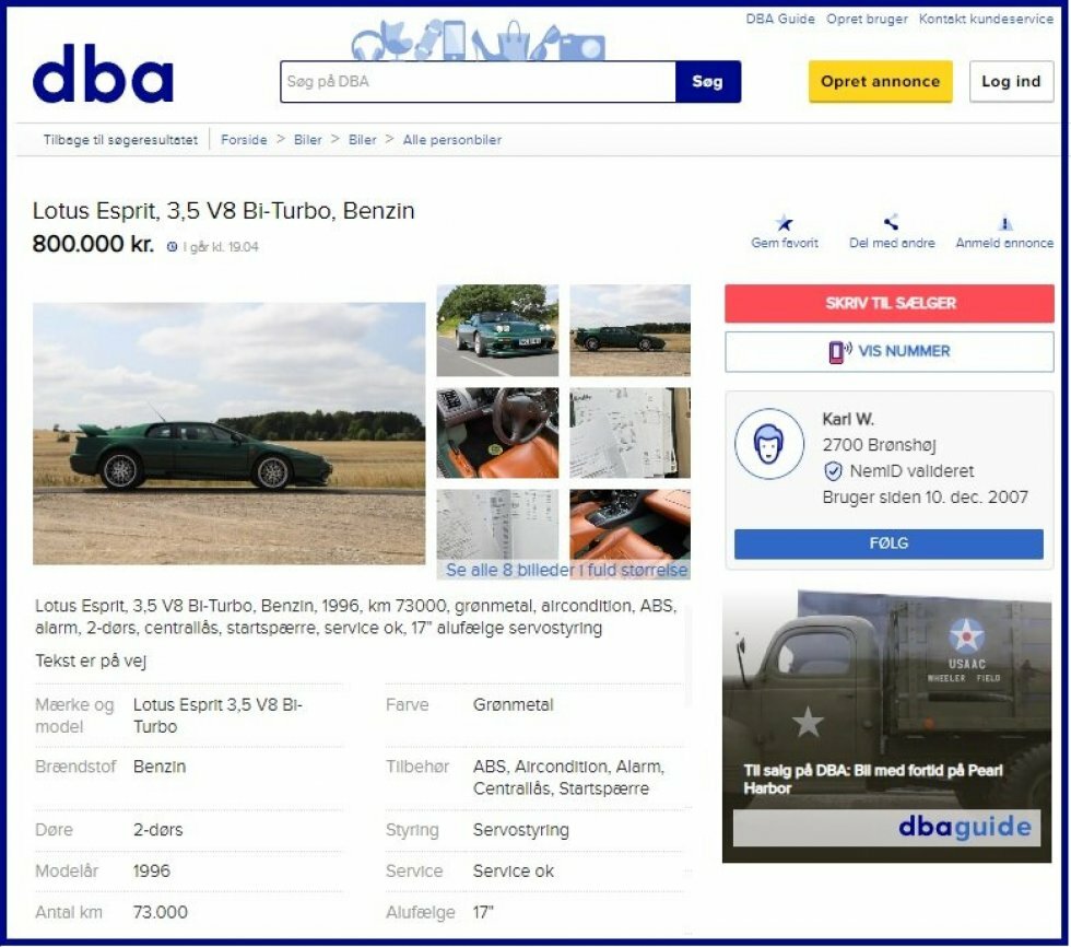 Salgsartiklen på DBA - James Bond-bil til salg: Findes kun denne i DK