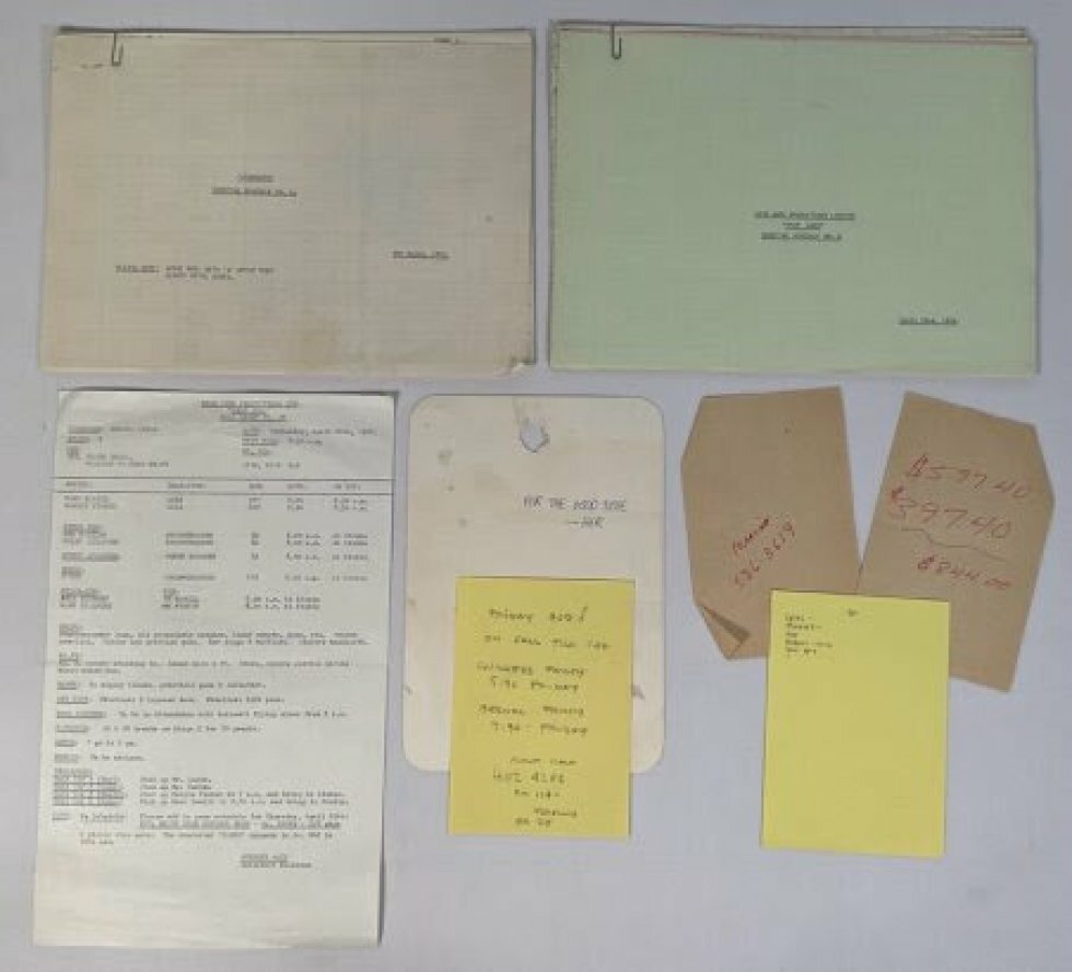 Optagelsesplaner, en kaldeliste og en samling af noter, som Ford efterlod i lejligheden i London efter optagelserne, blev solgt for £4.826. - Foto: Excalibur Auctions - Harrison Fords originale Star Wars-manuskript fra 1976 er blevet solgt for en formue