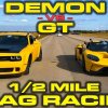 1st new Ford GT down the 1/2 Mile vs Dodge Demon -  Drag Racing at Wannagofast - Hvem vinder: Drag Race mellem 2018 Ford GT og 2018 Dodge Challenger SRT Demo