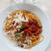 Pasta med grillede cherrytomater. - Rejse-reportage: Kulinarisk roadtrip i Lazio-regionen i Italien